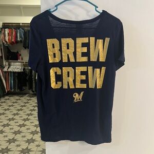 PINK Victoria's Secret Navy v neck Milwaukee brewers T-Shirt with Gold Logo